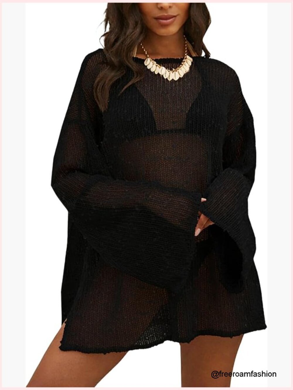 Crochet Sheer Kaftan Beach Dress Swim Cover Up Vacation Outfit Loose Fit